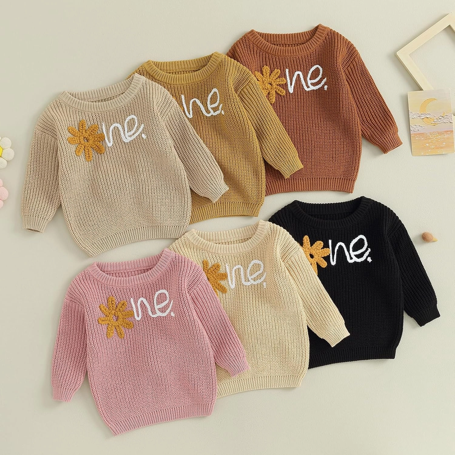 Baby Girl Boy First Birthday Outfit Embroidery Sweater Pullover Oversized Knit 1st Birthday Winter Cute Clothes