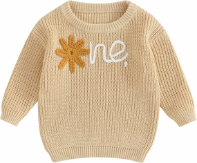 Baby Girl Boy First Birthday Outfit Embroidery Sweater Pullover Oversized Knit 1st Birthday Winter Cute Clothes