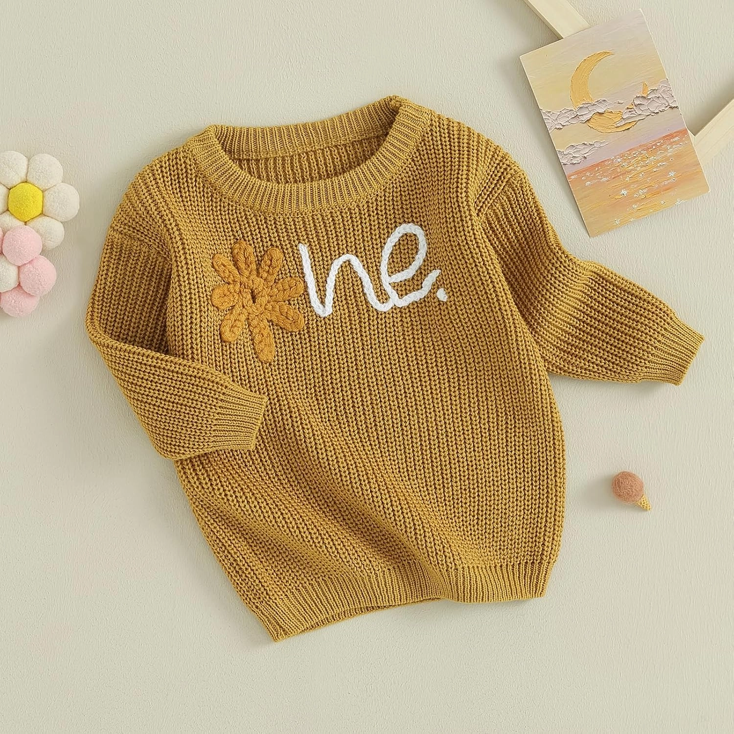 Baby Girl Boy First Birthday Outfit Embroidery Sweater Pullover Oversized Knit 1st Birthday Winter Cute Clothes