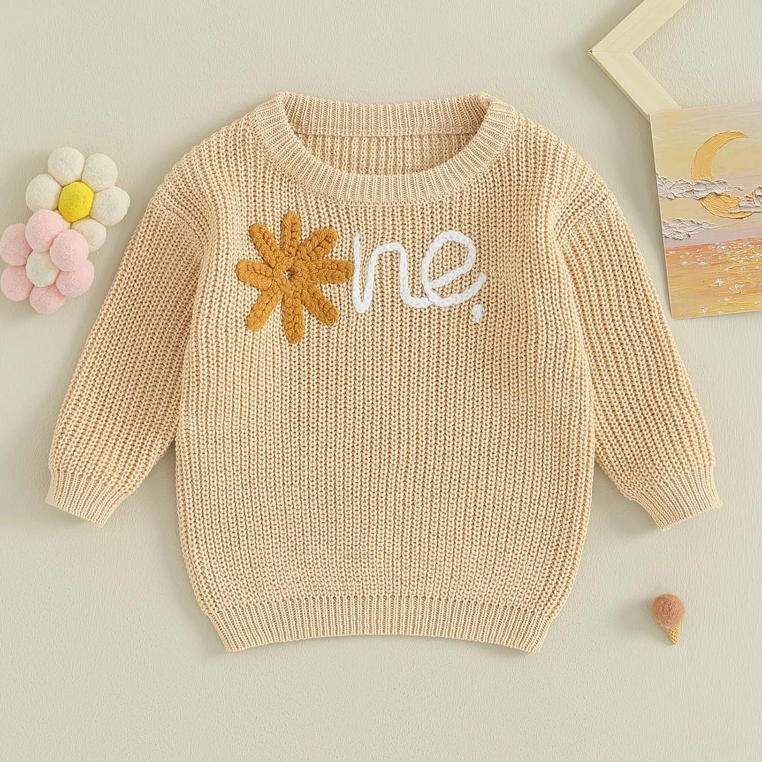 Baby Girl Boy First Birthday Outfit Embroidery Sweater Pullover Oversized Knit 1st Birthday Winter Cute Clothes