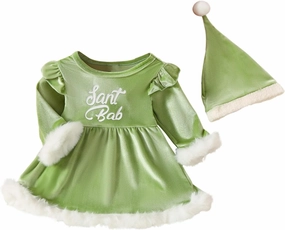 Baby Girls Christmas Dress Clothes Velvet Santa Ruffle Long Sleeve Princess Party Dresses (Green, 6-12 Months)