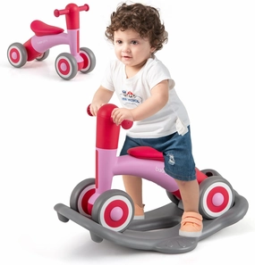 BABY JOY 3 in 1 Rocking Horse, Kids Ride on Toy Balance Bike w/ 4 Smooth Wheels, Detachable Balance Board and Height Adjustable Seat, Baby Rocking Toy for Boys Girls 1-3 Years Old (Rose Pink)