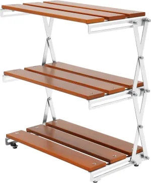 Bacocoo Black Walnut Camping Table Shelf, 3-Tier Camping Folding Storage Rack, Desktop organizing Rack, Portable for Picnic, Camp, Beach, Fishing, Hiking, BBQ, Parties or Outdoor Activities.