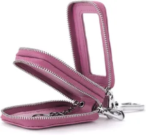 BAKUN Two-Sides Mini Leather Car Key Case, Key Holder Key Organizer Wallet