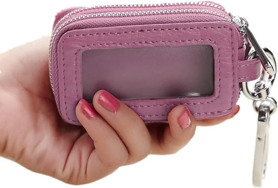 BAKUN Two-Sides Mini Leather Car Key Case, Key Holder Key Organizer Wallet