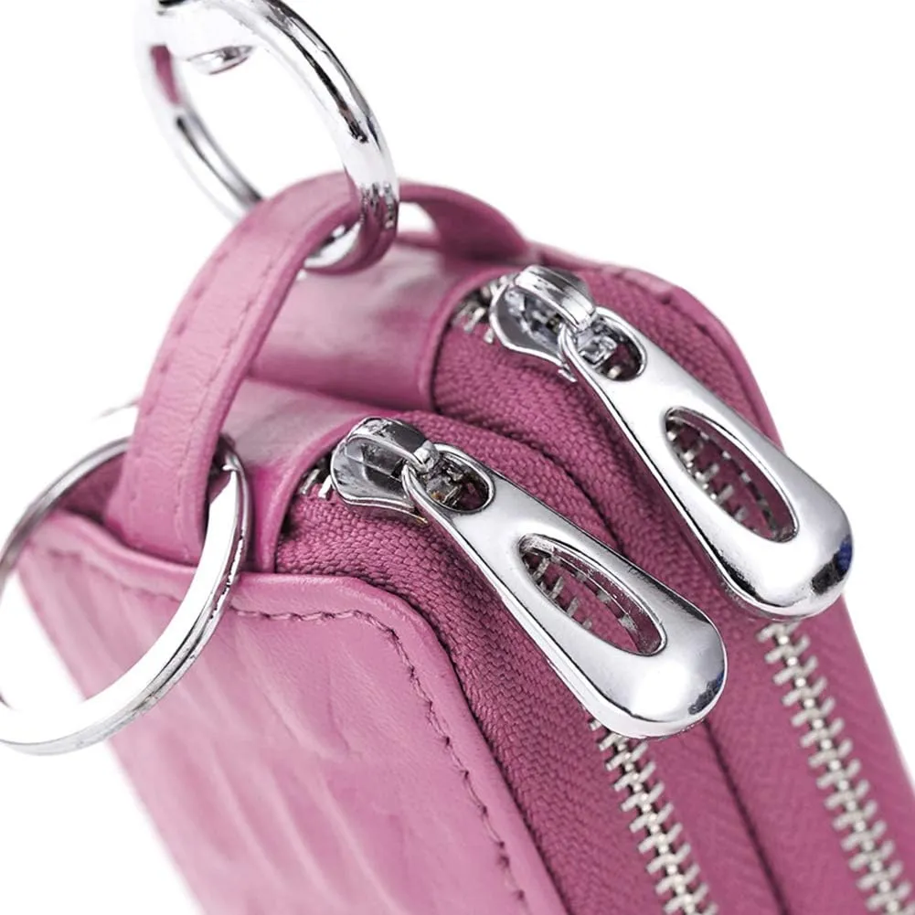 BAKUN Two-Sides Mini Leather Car Key Case, Key Holder Key Organizer Wallet