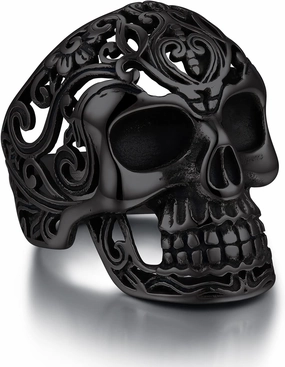 Bandmax Mens Skull Rings, Stainless Steel Skull Skeleton Band Rings for Men Women Gothic Punk Biker Rings Size 7-14