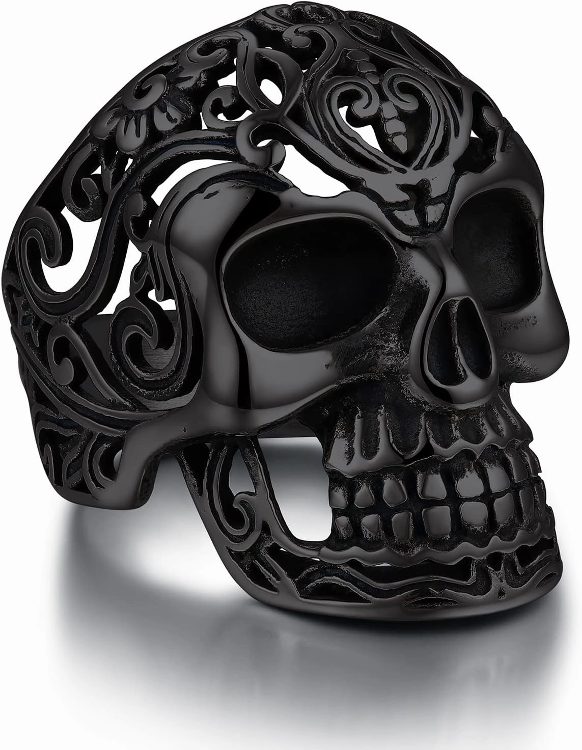 Bandmax Mens Skull Rings, Stainless Steel Skull Skeleton Band Rings for Men Women Gothic Punk Biker Rings Size 7-14