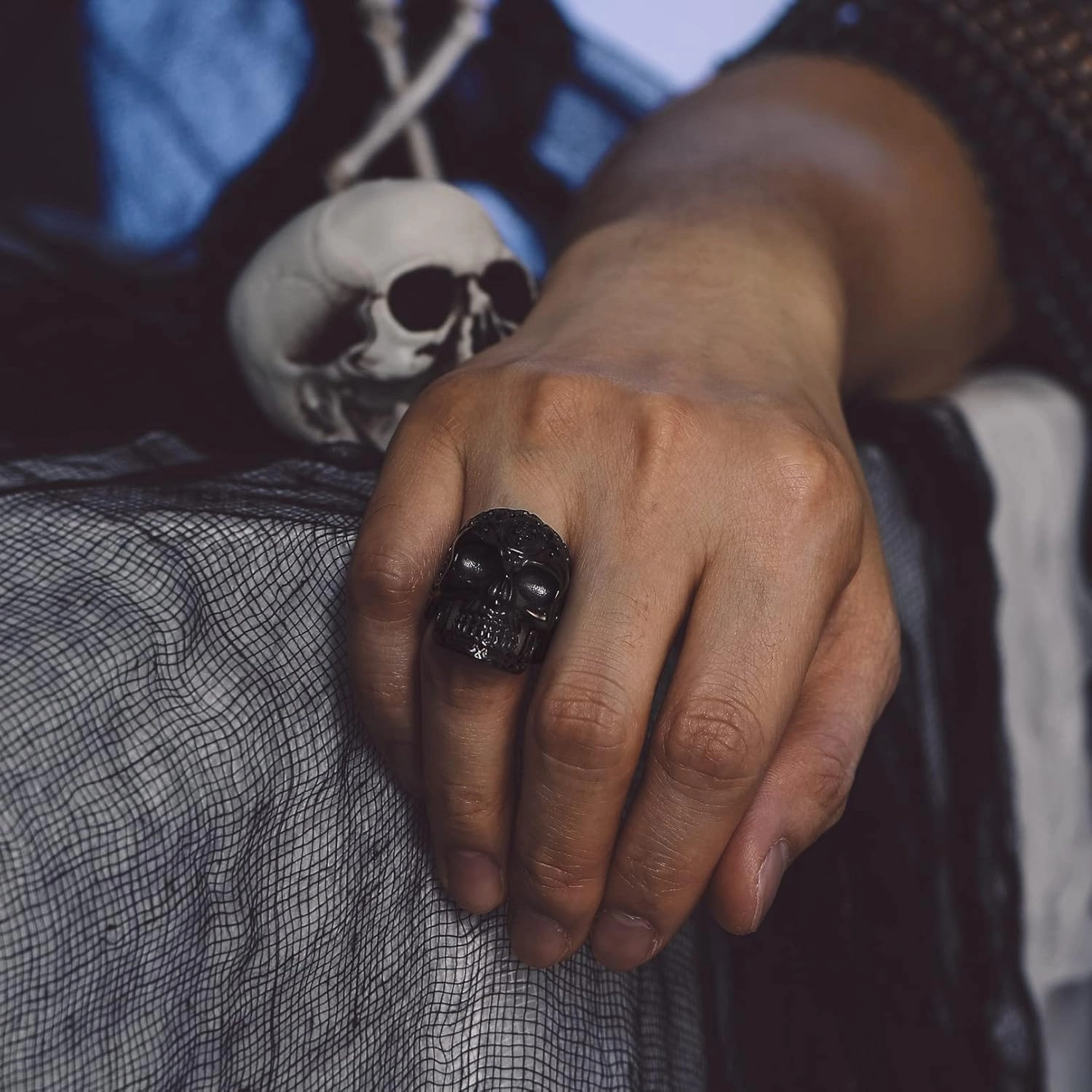 Bandmax Mens Skull Rings, Stainless Steel Skull Skeleton Band Rings for Men Women Gothic Punk Biker Rings Size 7-14