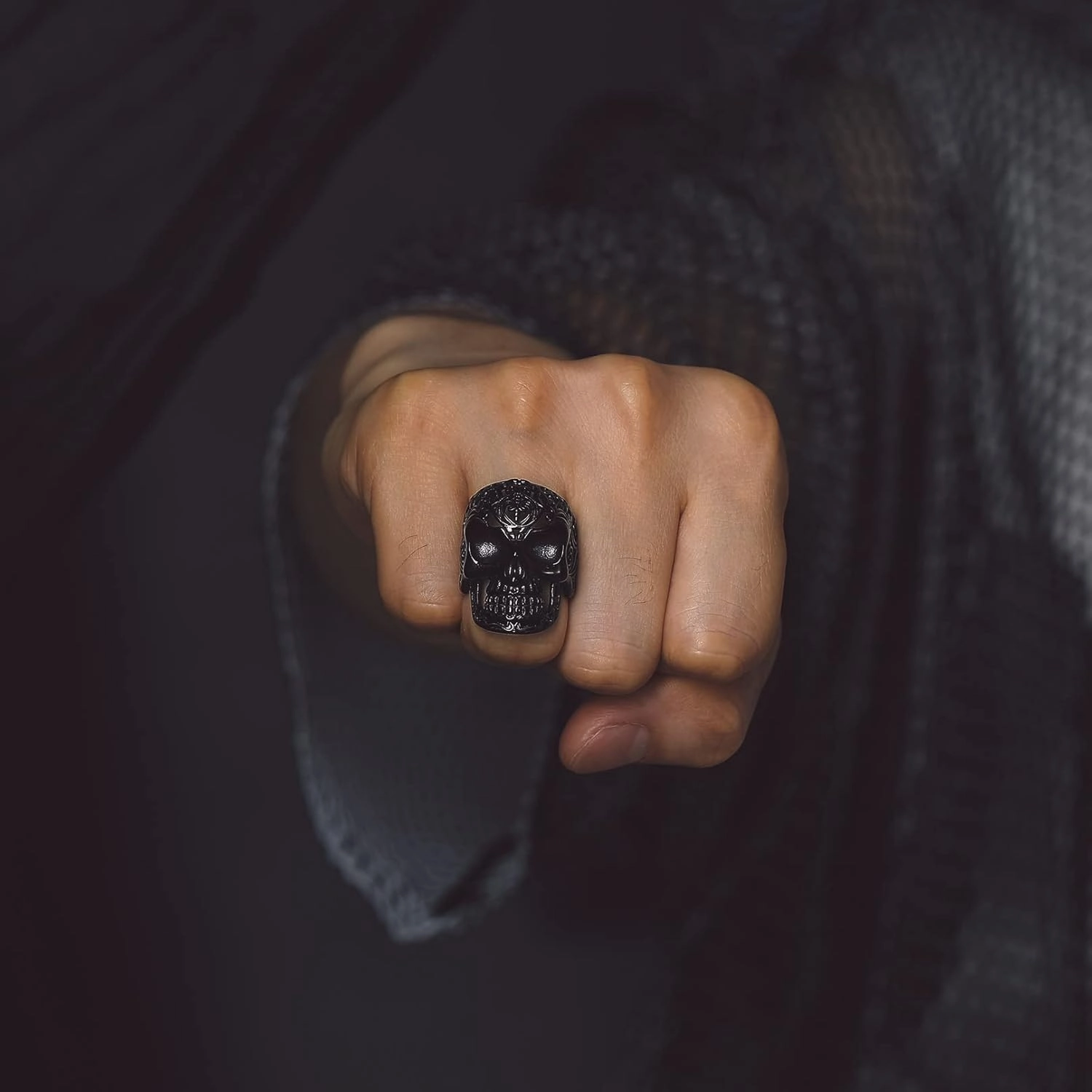 Bandmax Mens Skull Rings, Stainless Steel Skull Skeleton Band Rings for Men Women Gothic Punk Biker Rings Size 7-14