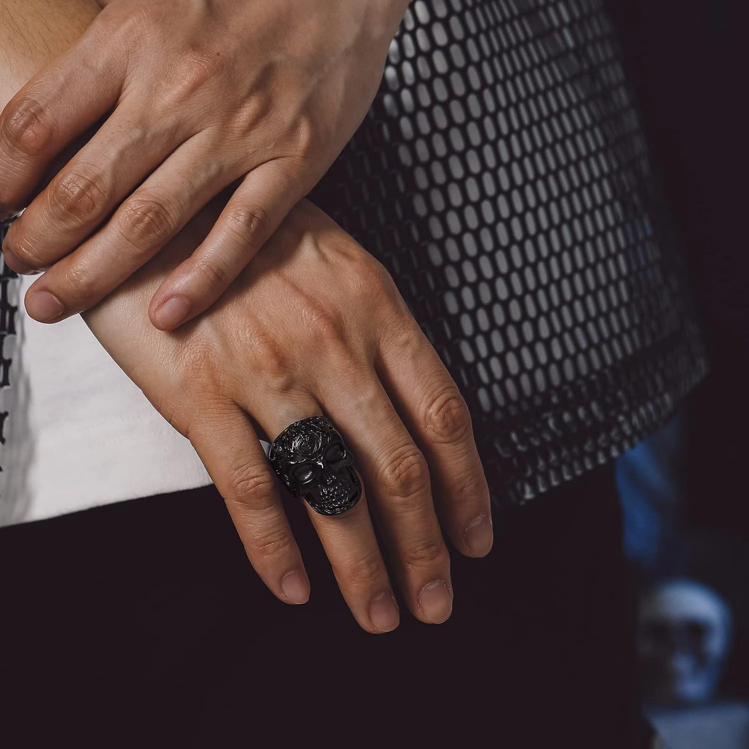 Bandmax Mens Skull Rings, Stainless Steel Skull Skeleton Band Rings for Men Women Gothic Punk Biker Rings Size 7-14