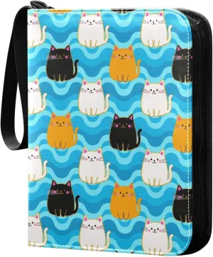 baseball card album card holder case with double sided removable sleeves collectors for 400 cards Wave Pattern Cartoon Cat Colorful
