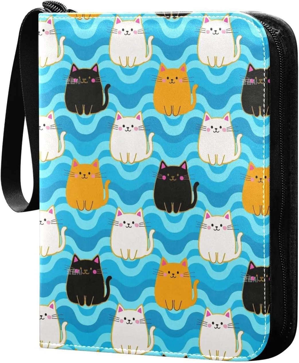 baseball card album card holder case with double sided removable sleeves collectors for 400 cards Wave Pattern Cartoon Cat Colorful