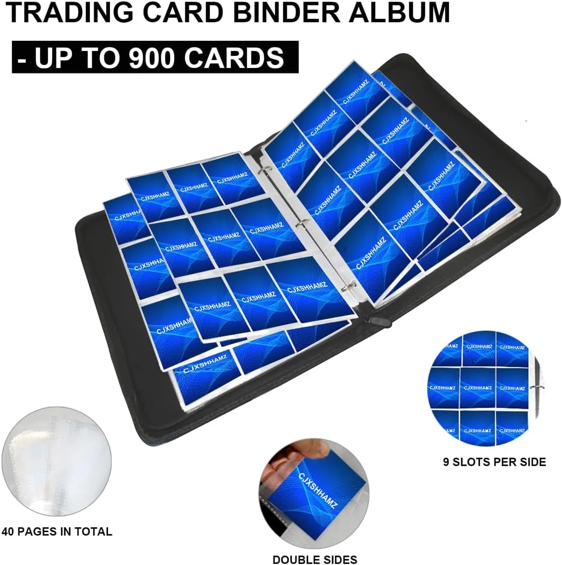 Baseball Card Binder Album with 900 Pockets - Perfect for Trading, Football, and TCG Cards - Hard Case Storage with Zipper and Ring Holder,Top Loader Binders with 50 Sleeves (Large-Sport Blue)