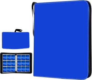 Baseball Card Binder Album with 900 Pockets - Perfect for Trading, Football, and TCG Cards - Hard Case Storage with Zipper and Ring Holder,Top Loader Binders with 50 Sleeves (Large-Sport Blue)