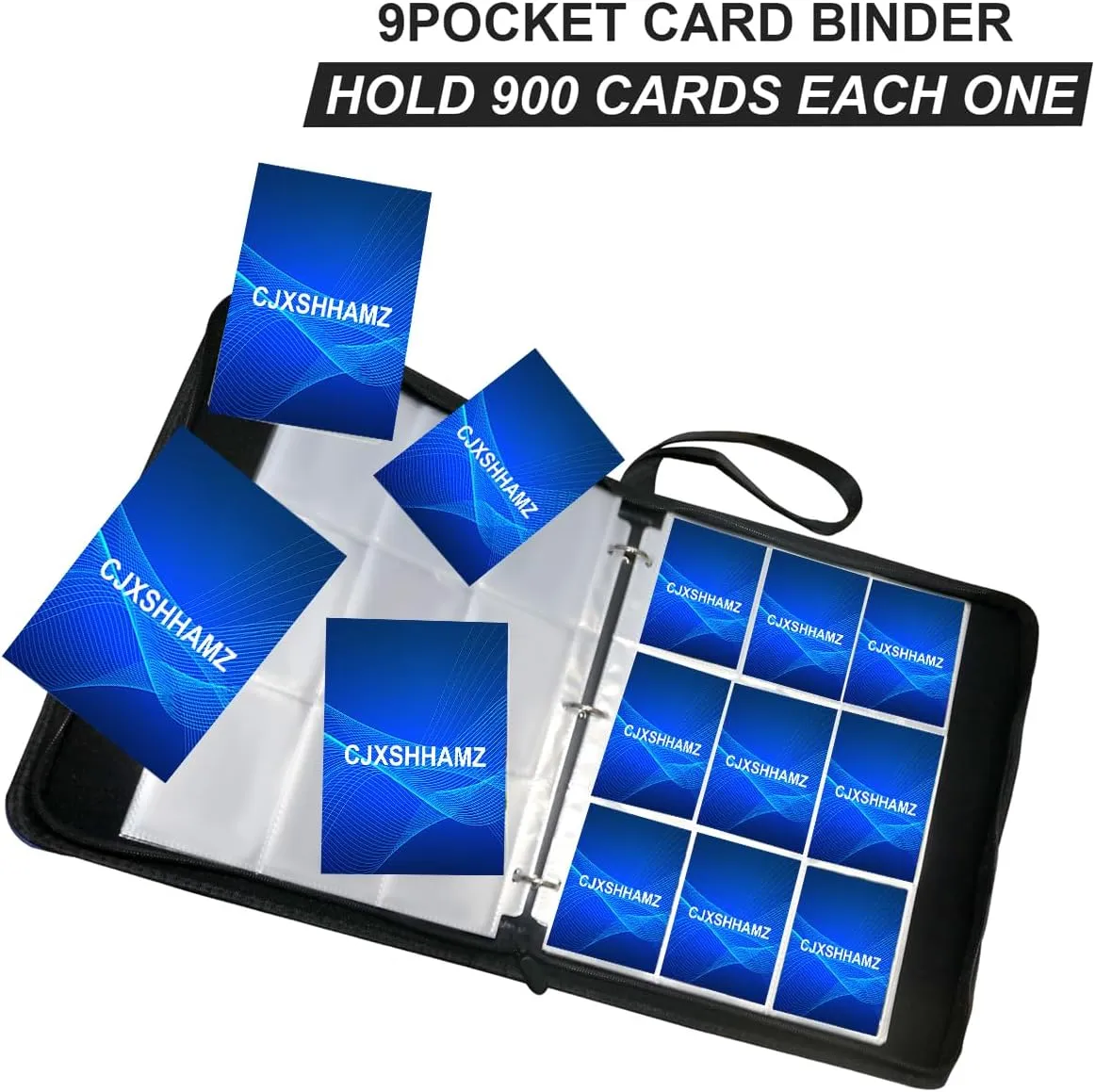 Baseball Card Binder Album with 900 Pockets - Perfect for Trading, Football, and TCG Cards - Hard Case Storage with Zipper and Ring Holder,Top Loader Binders with 50 Sleeves (Large-Sport Blue)