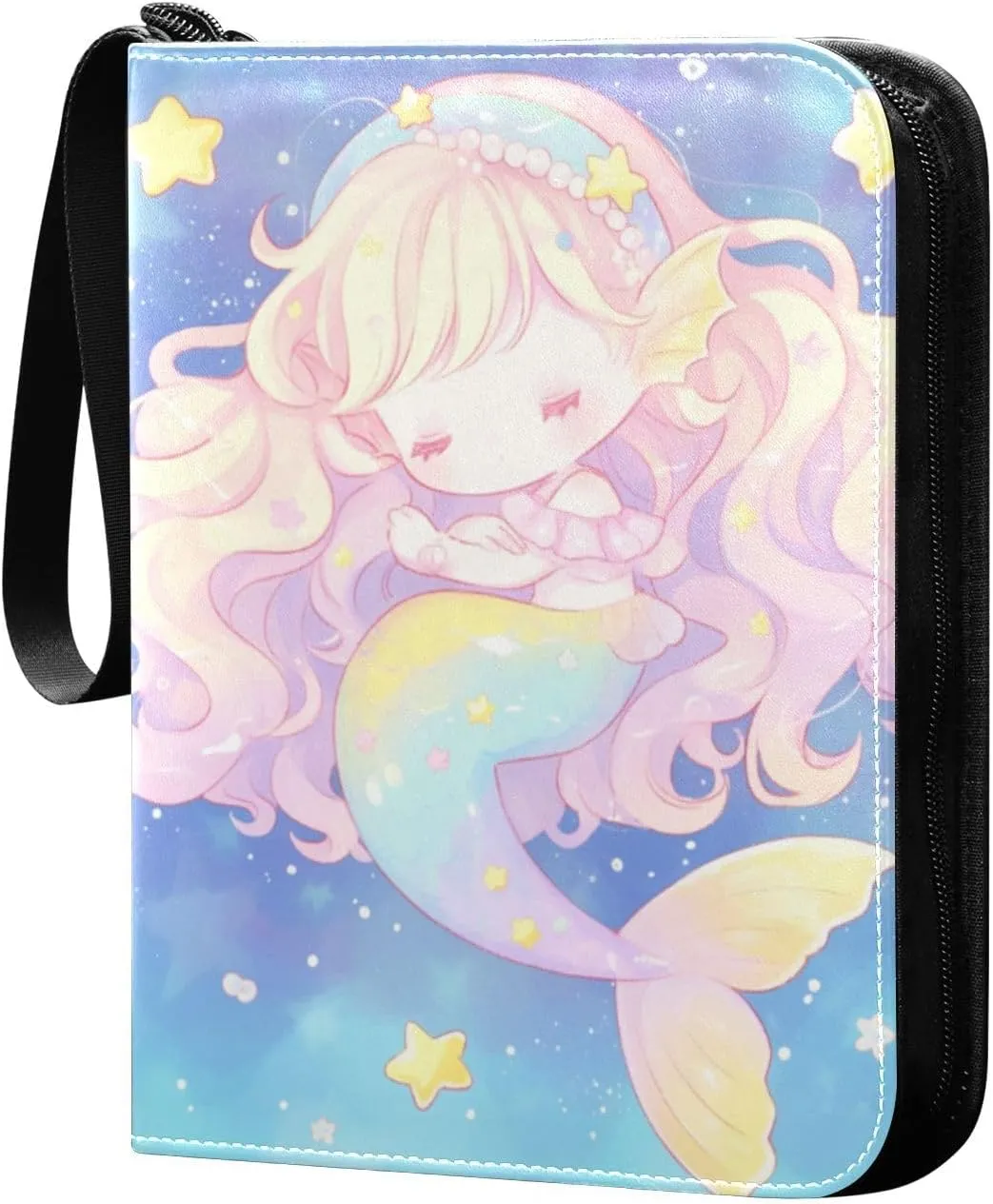 baseball card holder card album holder with double sided removable sleeves for game, baseball cards collection Chibi - Style Cute Mermaid Colorful