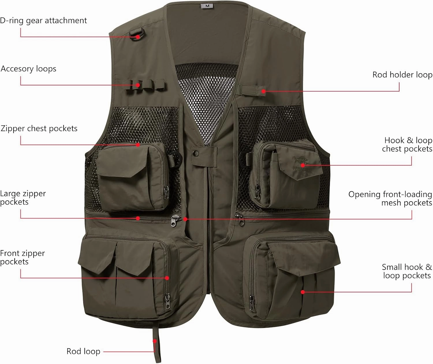 BASSDASH Men's Women's Utility Fishing Cargo Vest Outdoor Safari Photography Work Vest with Multi Pockets Mesh Back FV14