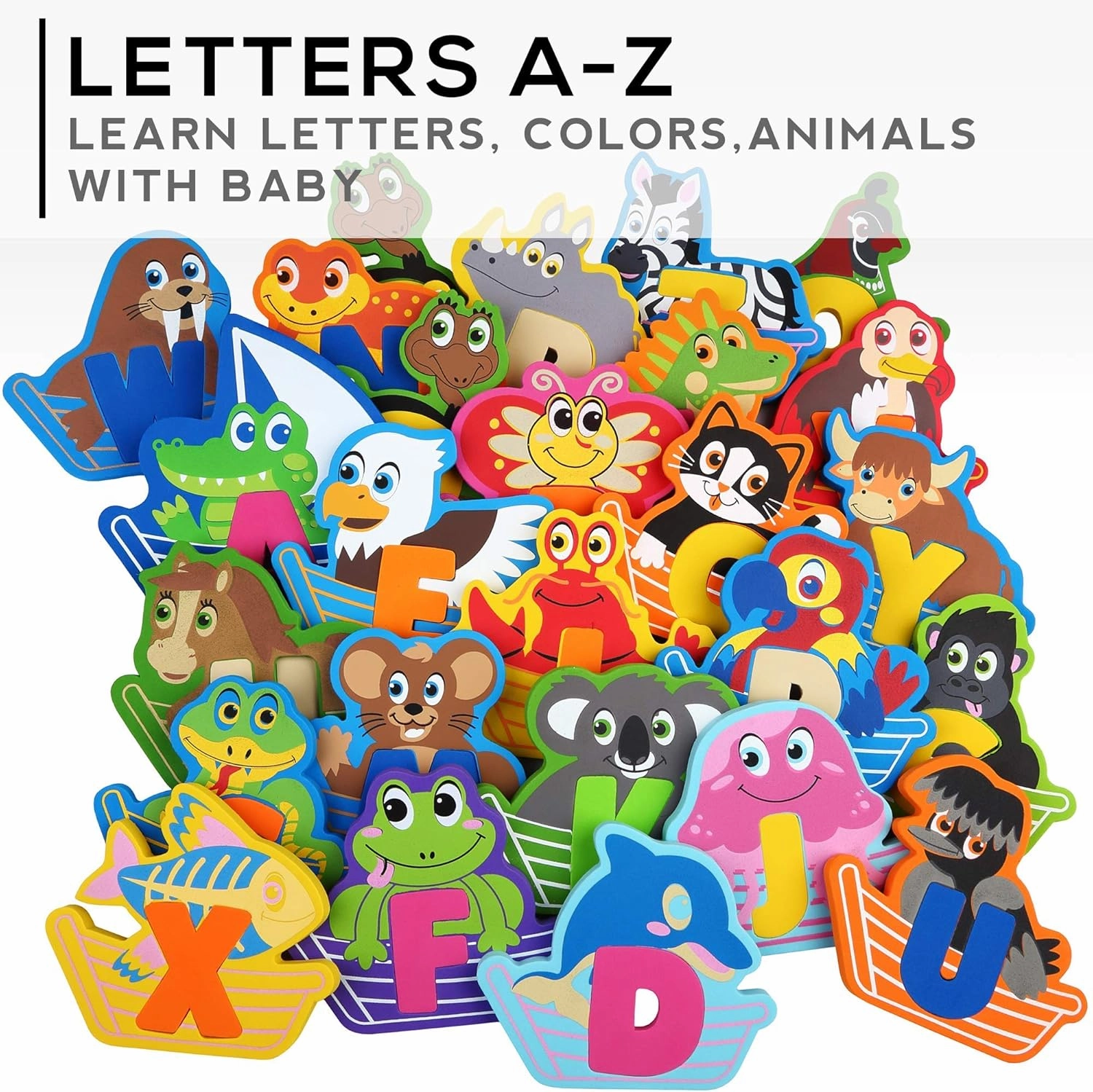 Bath Foam Alphabet Letters Toys - Non-Toxic Bathtub ABC Letters for Kids Toddlers - Premium Educational Floating Animals Puzzles with Toy Organizer for Baby Boys Girls - Set of 52 Pcs