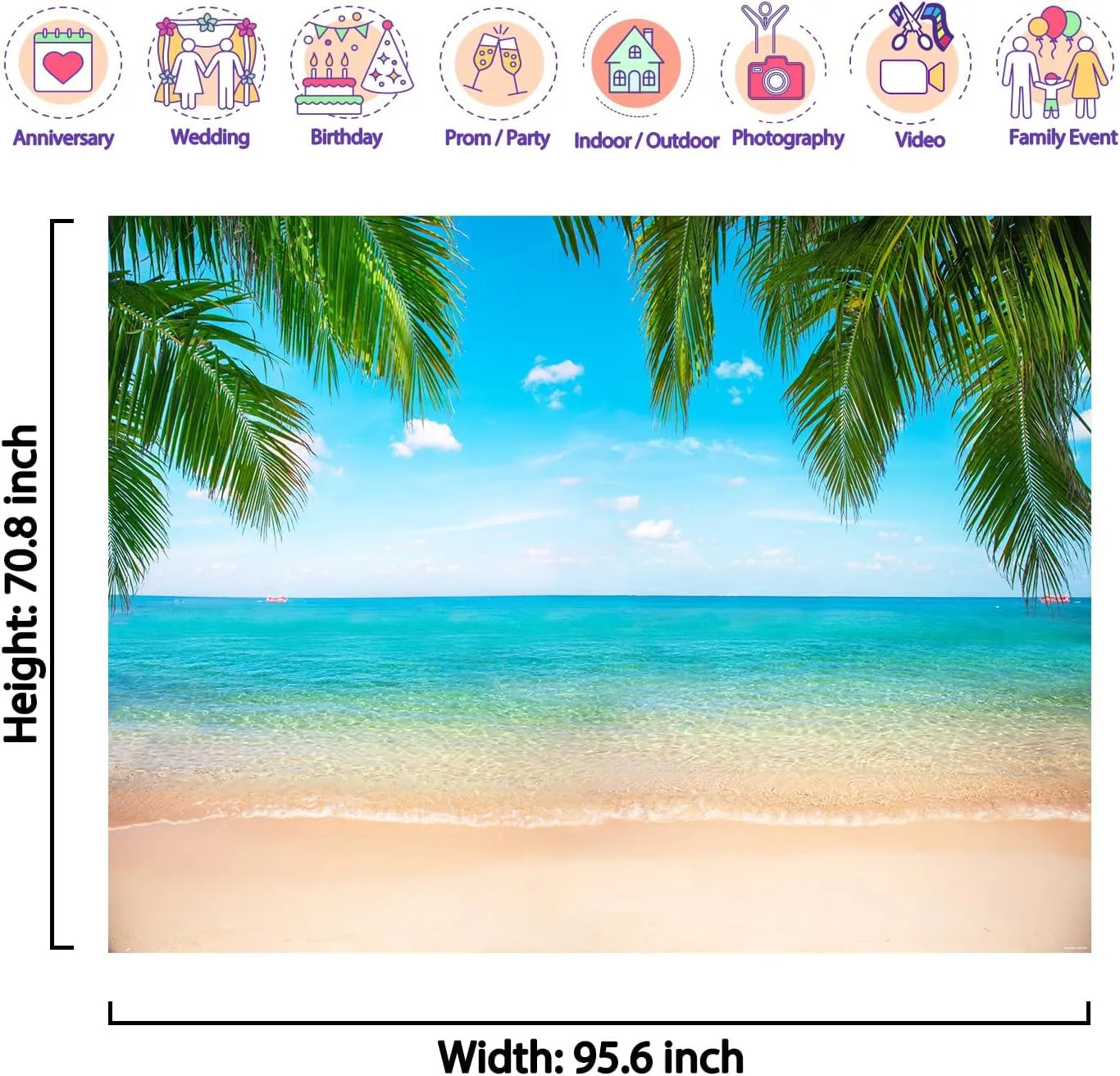 Beach Ocean Backdrop, Hawaii Tropical Background Summer Photography Picture Luau Theme Party Decorations, Outdoor Indoor Aloha Birthday Decor Banner Photo Studio Photoshoot Props 95.6"x70.8"