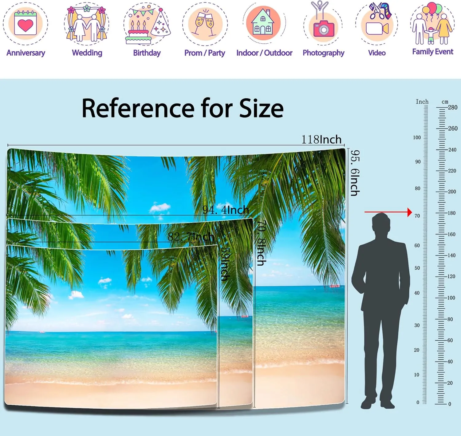 Beach Ocean Backdrop, Hawaii Tropical Background Summer Photography Picture Luau Theme Party Decorations, Outdoor Indoor Aloha Birthday Decor Banner Photo Studio Photoshoot Props 95.6"x70.8"