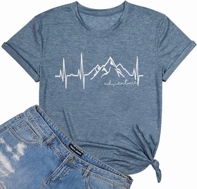 Beach Heartbeat T Shirt for Women Love Heart Graphic Tees Print Shirts Short Sleeve Casual Summer Vacation Tee Tops