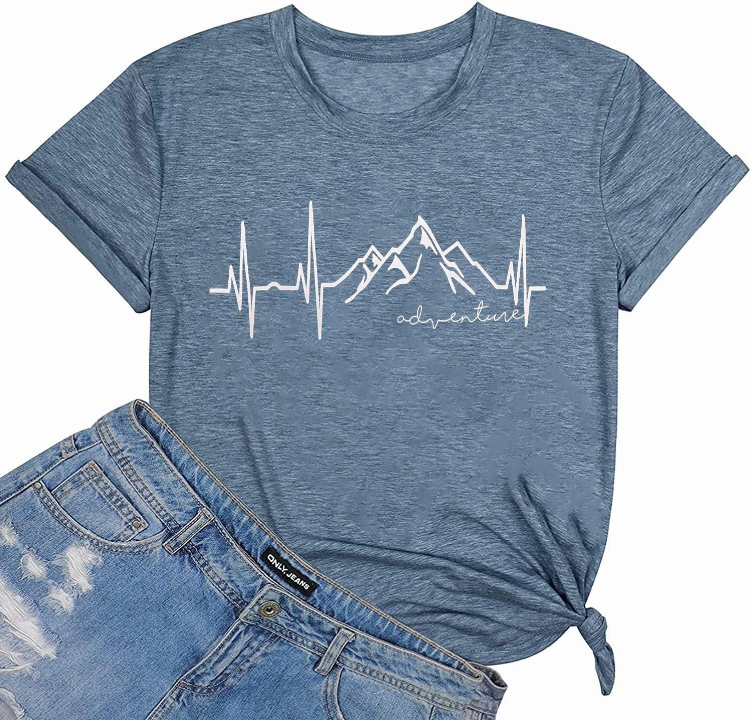 Beach Heartbeat T Shirt for Women Love Heart Graphic Tees Print Shirts Short Sleeve Casual Summer Vacation Tee Tops