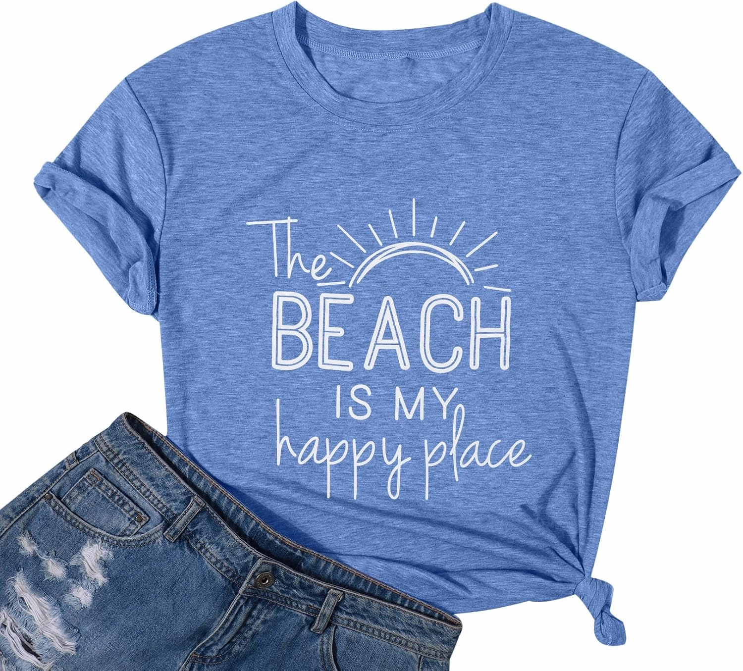Beach Shirt Women The Beach is My Happy Place T Shirt Short Sleeve Casual Summer Vacation Tees Top