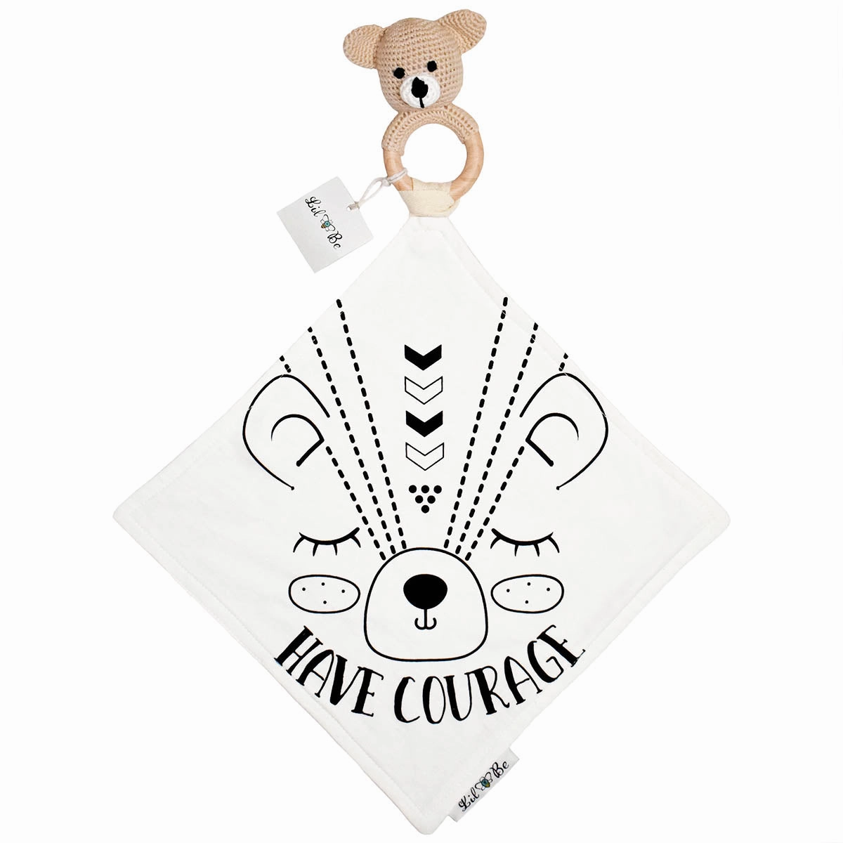 Beary the Bear Lovey Mini Blanket with Removable Teething Rattle Ring
