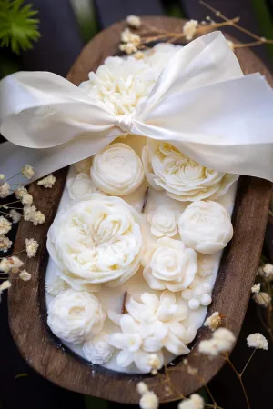 Beatuful Flowers Bowl Candle |Flower Scented |Handcrafted/Farmhouse Candle/Large Wooden (Regular Bowl likepic, Rose Petals)