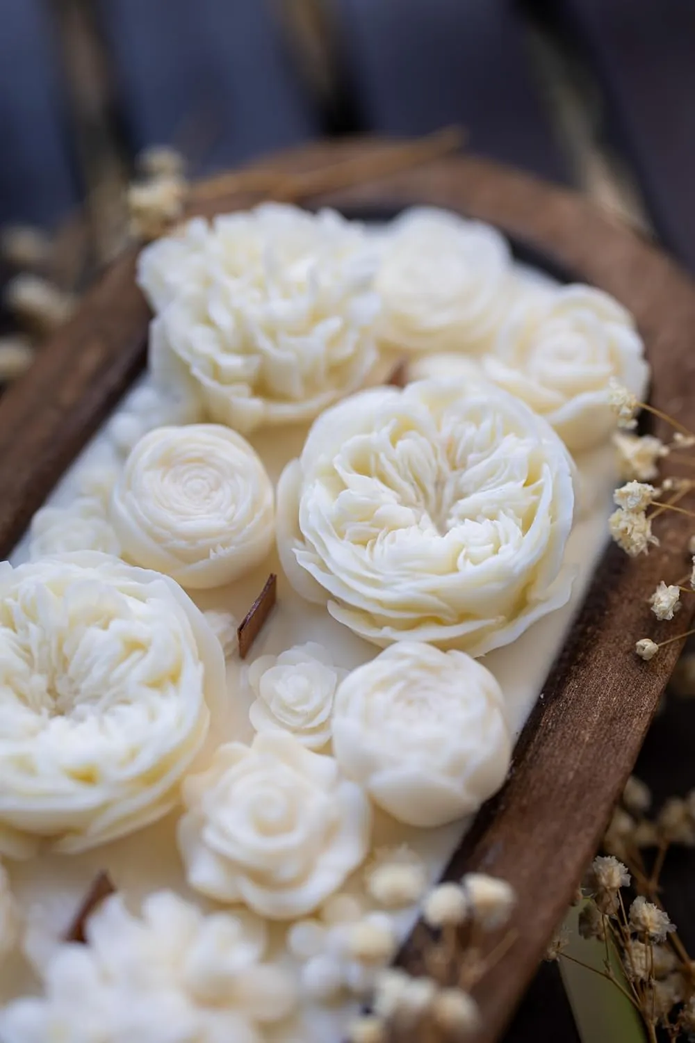 Beatuful Flowers Bowl Candle |Flower Scented |Handcrafted/Farmhouse Candle/Large Wooden (Regular Bowl likepic, Rose Petals)