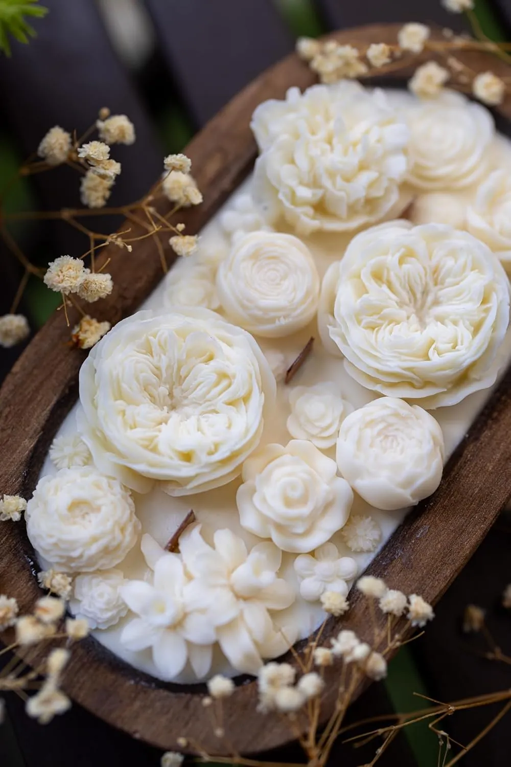 Beatuful Flowers Bowl Candle |Flower Scented |Handcrafted/Farmhouse Candle/Large Wooden (Regular Bowl likepic, Rose Petals)