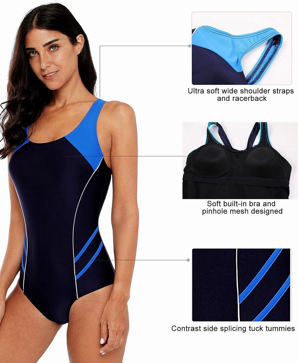 beautyin Women One Piece Athletic Lap Swimming Competition Racing Swimsuit