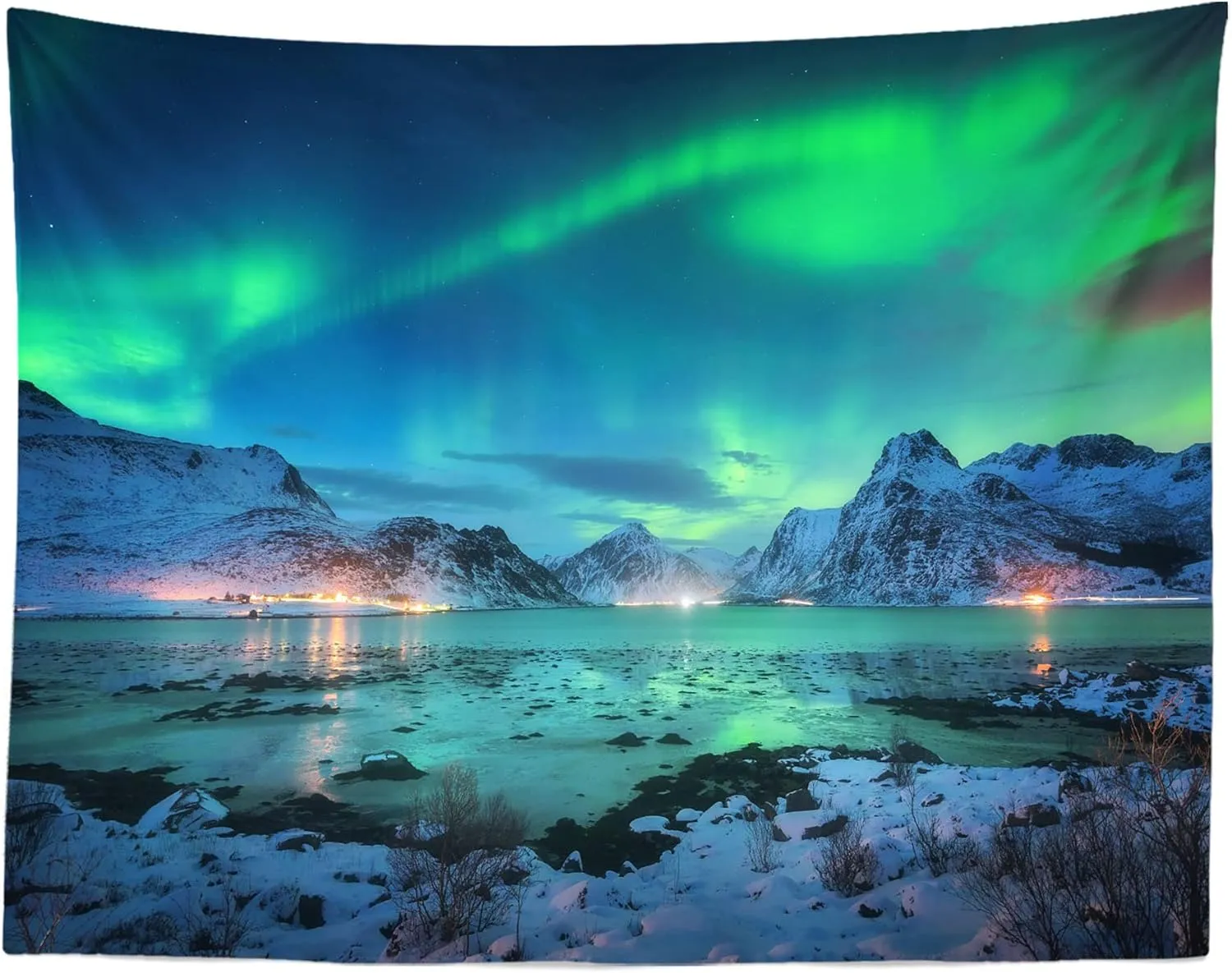 BELECO 10x6.5ft Fabric Aurora Borealis Night Sky Backdrop Arctic Snow-Capped Mountains Lake Scenery Starry Sky with Polar Lights Norway Winter Landscape Background Wallpaper Home Decor Photo Props