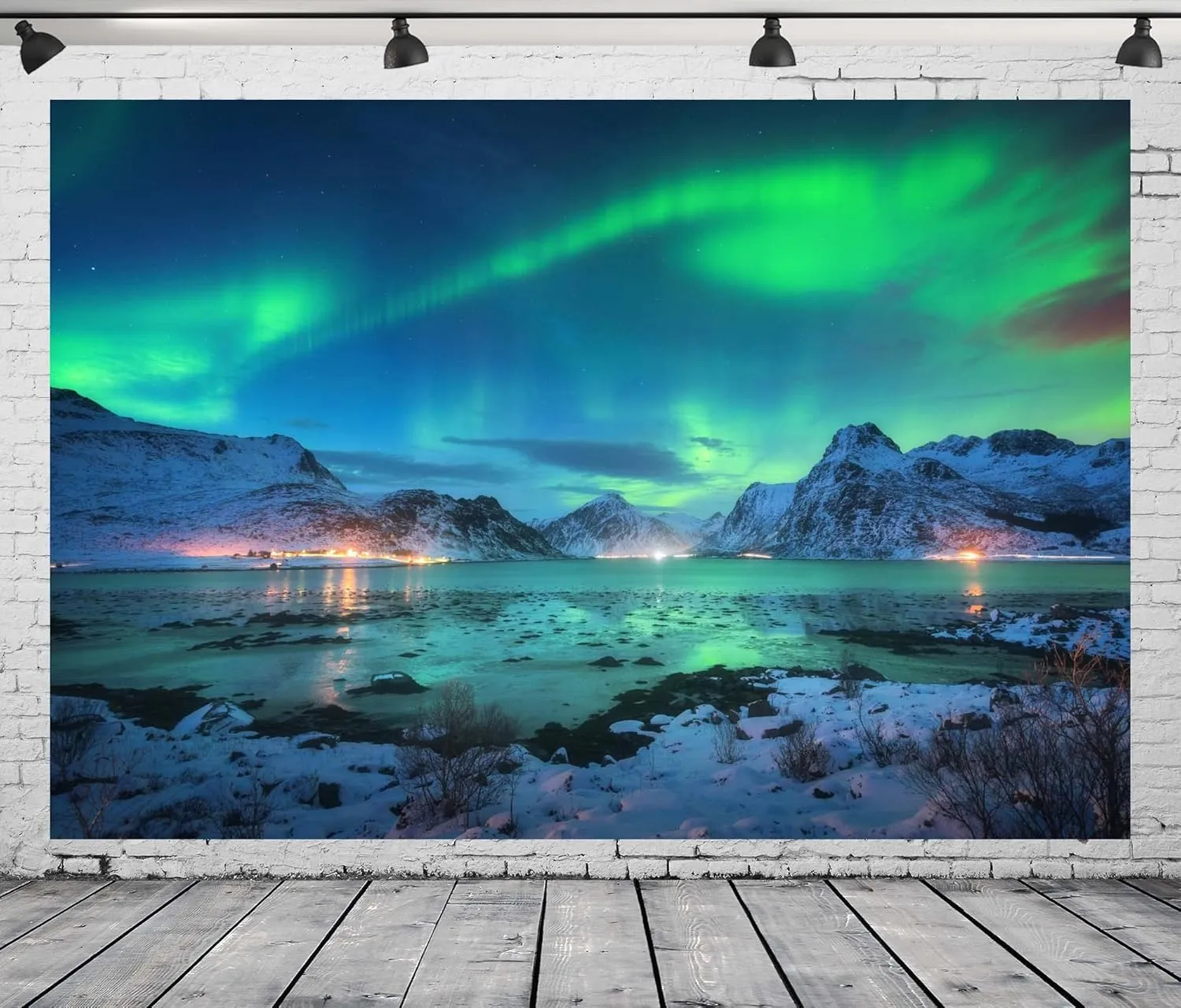 BELECO 10x6.5ft Fabric Aurora Borealis Night Sky Backdrop Arctic Snow-Capped Mountains Lake Scenery Starry Sky with Polar Lights Norway Winter Landscape Background Wallpaper Home Decor Photo Props
