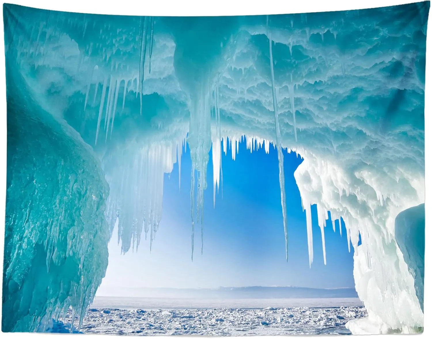 BELECO 10x8ft Fabric Lake Baikal in Winter Photography Backdrop Olkhon Island Ice Cave Scenery Background Christmas Winter Frozen Snow Ice Crystal Pendant Backdrop Children Portrait Photo Props