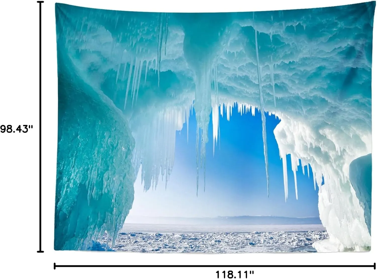 BELECO 10x8ft Fabric Lake Baikal in Winter Photography Backdrop Olkhon Island Ice Cave Scenery Background Christmas Winter Frozen Snow Ice Crystal Pendant Backdrop Children Portrait Photo Props