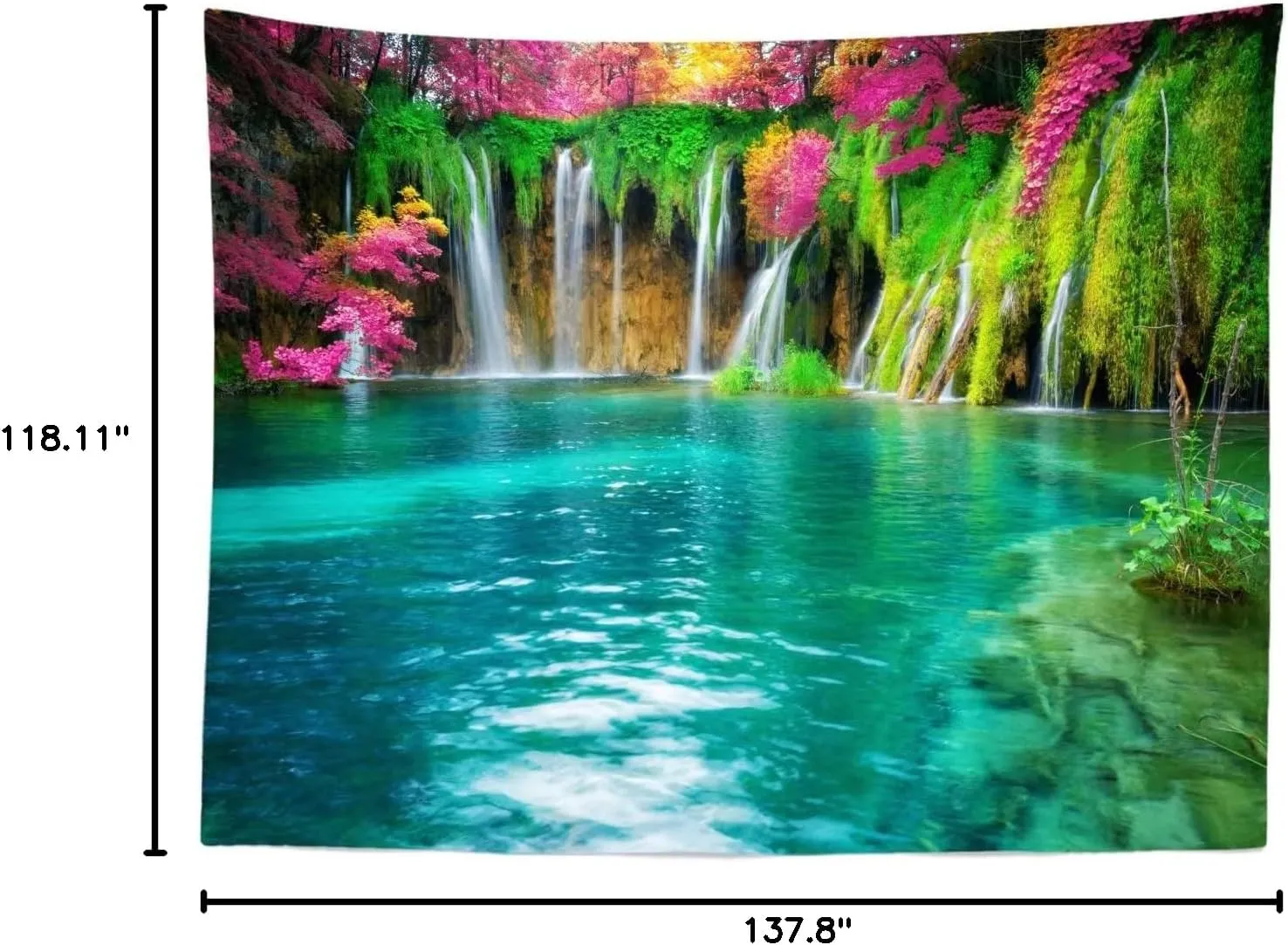 BELECO 12x10ft Fabric Forest Lake Backdrop Picturesque Waterfall Blooming Flowers Photography Backdrop Flowing Water Green Scenery Background Wallpaper Kids Adults Portrait Photo Shoot Studio Props