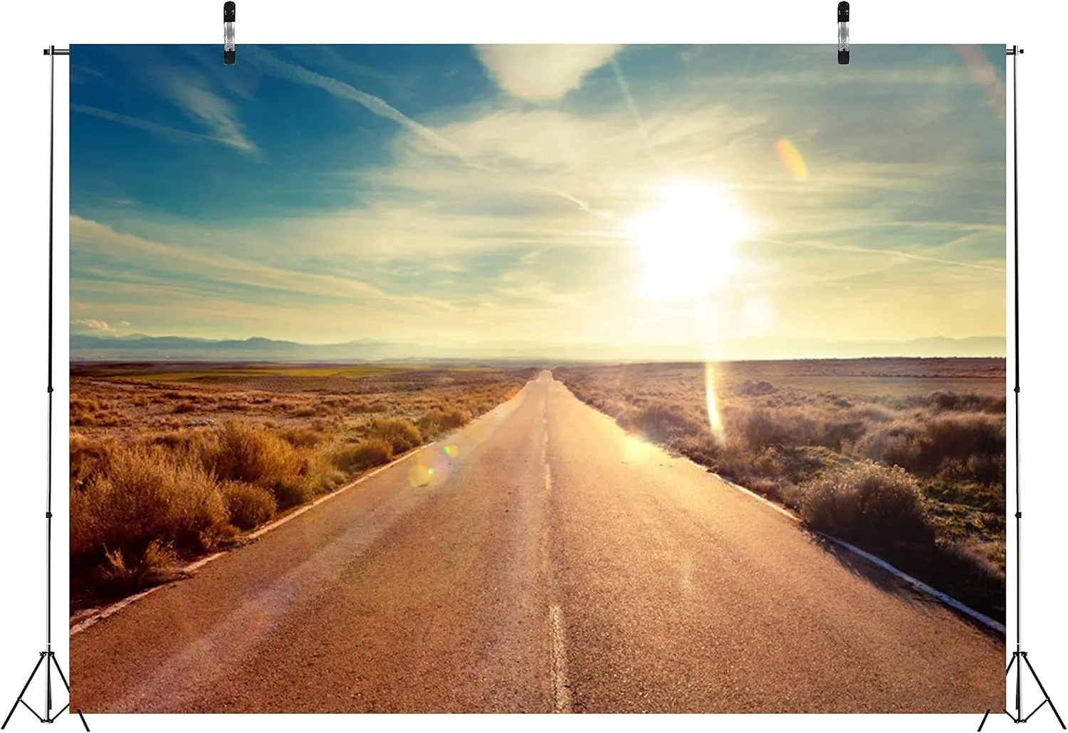 BELECO 15x10ft Fabric Highway Road Backdrop for Photography Barren Desert Background Endless Countryside Road Trip Outdoor Travel Adventure Backdrop Artistic Portrait Photoshoot Studio Props