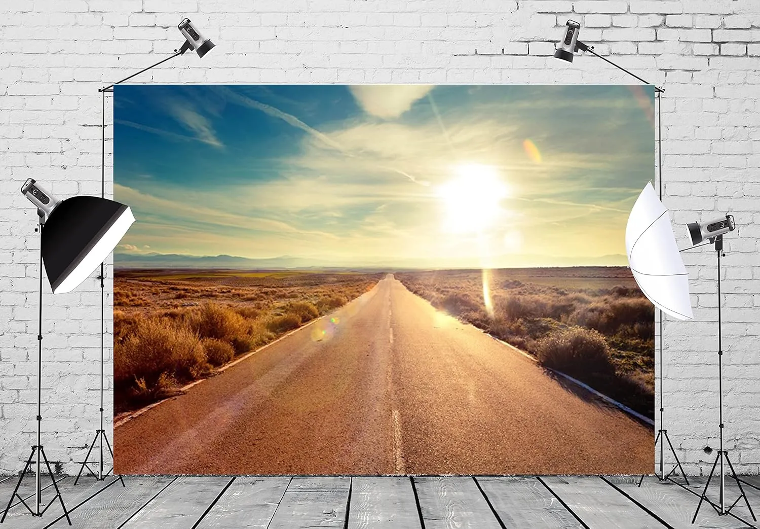 BELECO 15x10ft Fabric Highway Road Backdrop for Photography Barren Desert Background Endless Countryside Road Trip Outdoor Travel Adventure Backdrop Artistic Portrait Photoshoot Studio Props