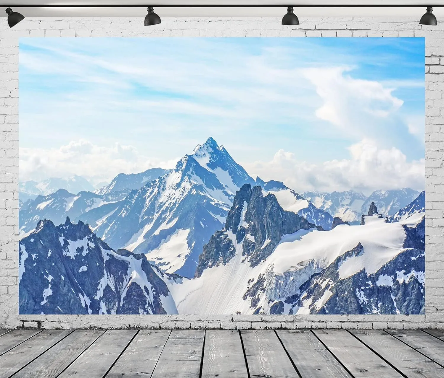 BELECO 15x10ft Fabric Winter Snow Mountains Photography Backdrop White Snow-covered Alps Alpine Scenery Ski Resort Blue Sky White Clouds Background Outdoor Adventure Holiday Travel Portrait Photo Prop