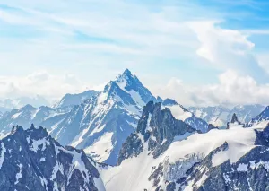 BELECO 15x10ft Fabric Winter Snow Mountains Photography Backdrop White Snow-covered Alps Alpine Scenery Ski Resort Blue Sky White Clouds Background Outdoor Adventure Holiday Travel Portrait Photo Prop