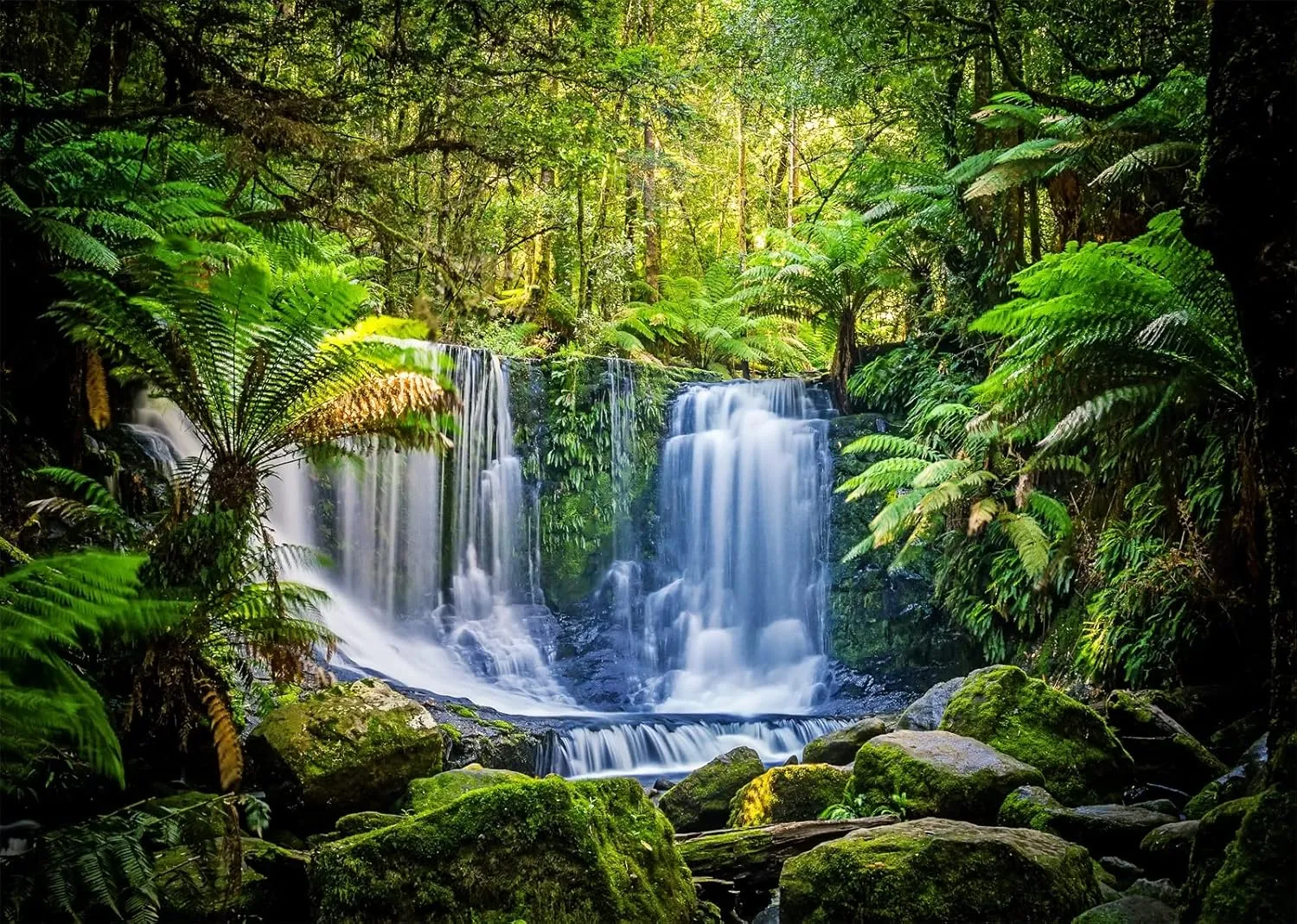BELECO 7x5ft Fabric Jungel Forest Waterfall Photography Backdrop Tropical Rainforest Cascade Green Trees Landscape Background Walking Travel Outdoor Camping Activity Photo Shoot Studio Props
