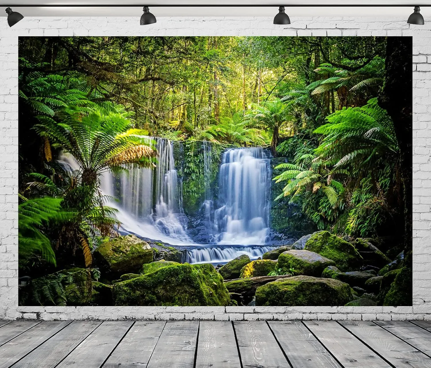 BELECO 7x5ft Fabric Jungel Forest Waterfall Photography Backdrop Tropical Rainforest Cascade Green Trees Landscape Background Walking Travel Outdoor Camping Activity Photo Shoot Studio Props