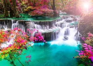 BELECO 7x5ft Fabric Waterfall Backdrops for Photography Green Lake Water Dazzling Sunshine Spring Summer Garden Landscape Backdrop Background Wallpaper Home Decor Portrait Photoshoot Studio Props