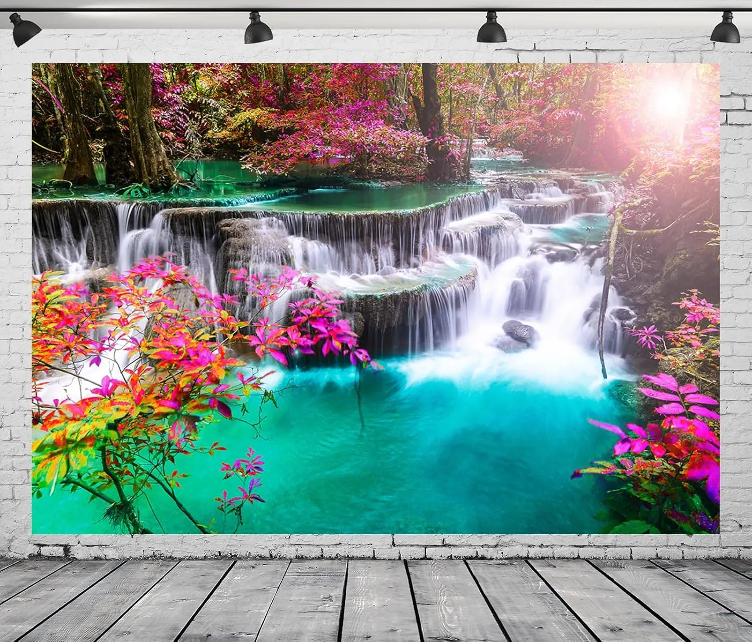 BELECO 7x5ft Fabric Waterfall Backdrops for Photography Green Lake Water Dazzling Sunshine Spring Summer Garden Landscape Backdrop Background Wallpaper Home Decor Portrait Photoshoot Studio Props