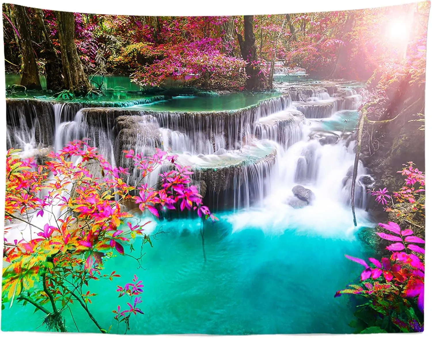 BELECO 7x5ft Fabric Waterfall Backdrops for Photography Green Lake Water Dazzling Sunshine Spring Summer Garden Landscape Backdrop Background Wallpaper Home Decor Portrait Photoshoot Studio Props