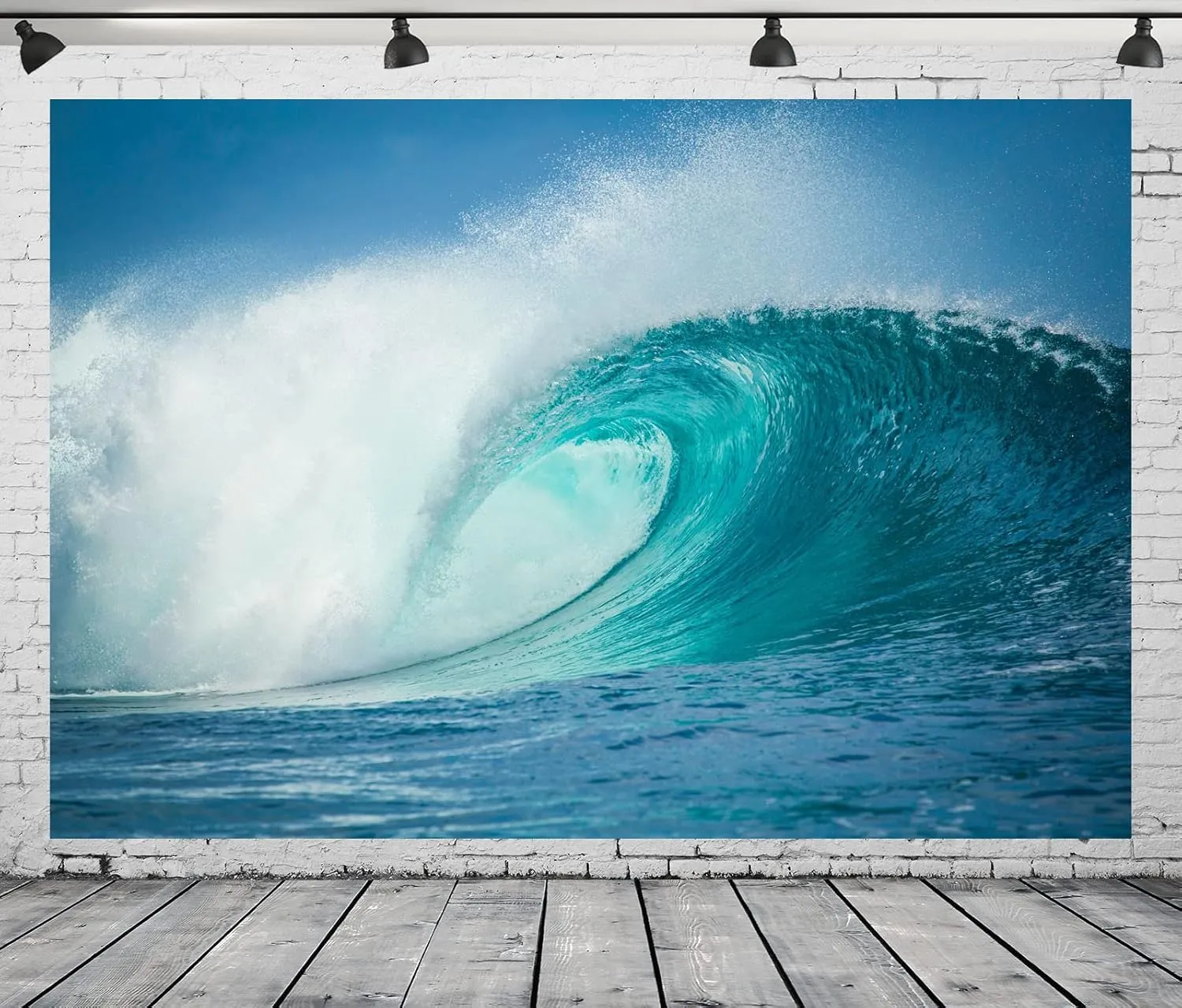 BELECO Fabric Ocean Waves Photography Backdrop - 10x6.5ft Tropical Blue Wave Surfing Water Sport Background for Children Baby Surfing Birthday Party Decor