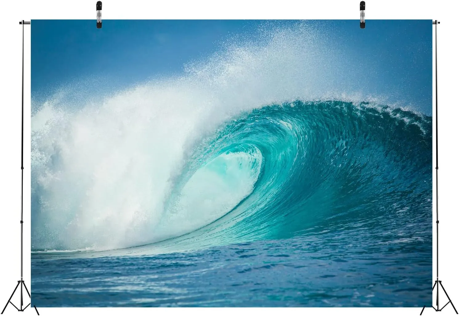 BELECO Fabric Ocean Waves Photography Backdrop - 10x6.5ft Tropical Blue Wave Surfing Water Sport Background for Children Baby Surfing Birthday Party Decor