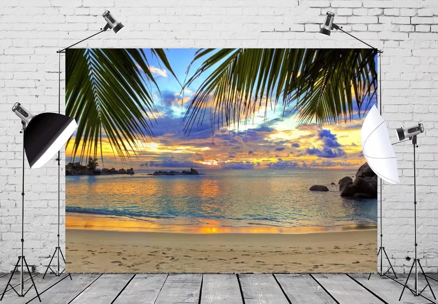 BELECO Sunset Beach Backdrop 9x6ft Fabric Summer Tropical Sea Palm Tree Hawaii Scenery Background Birthday Wedding Party Decor Baby Shower Photoshoot Prop Kids Adults Family Portrait Photo Prop